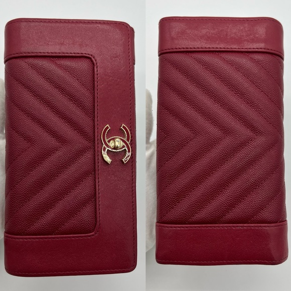 Authentic Chanel red chevron caviar flap long wallet - Picture 6 of 16